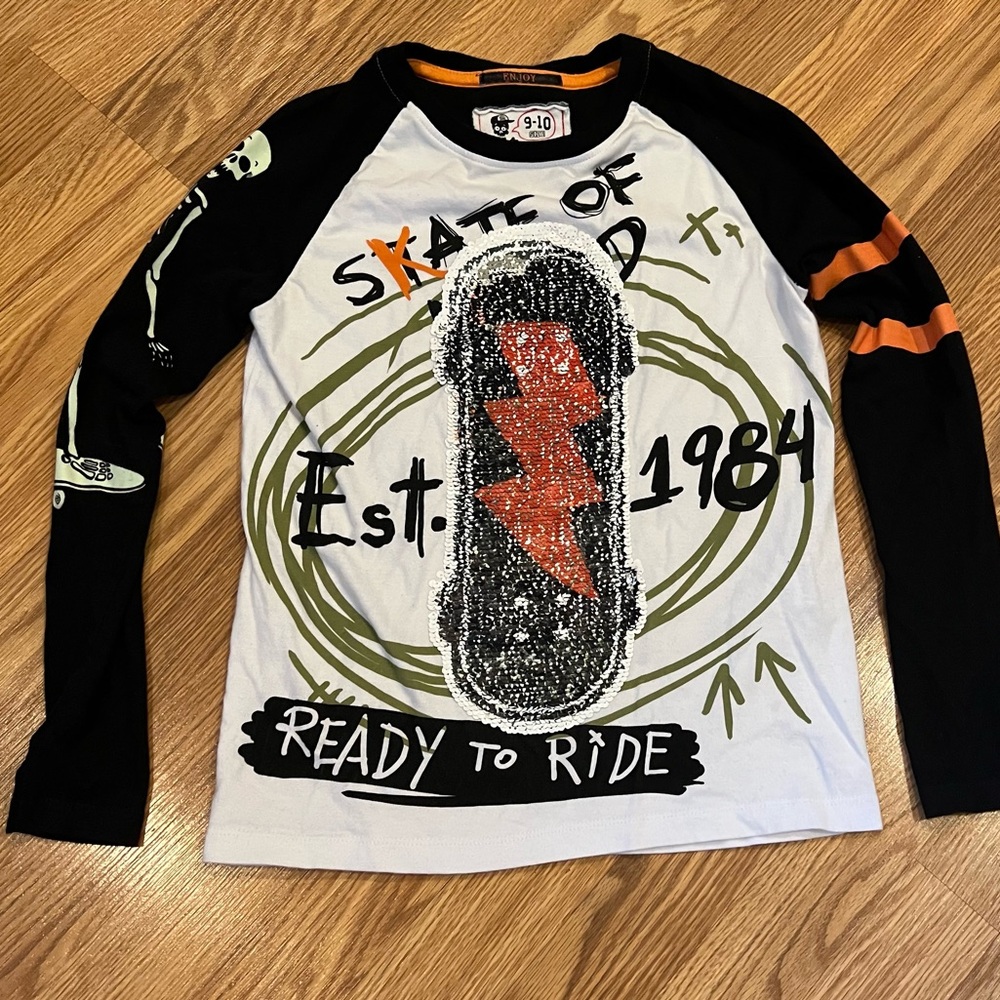 Desigual Tshirt long sleeve reversible sequins skateboard skeleton size 9-10